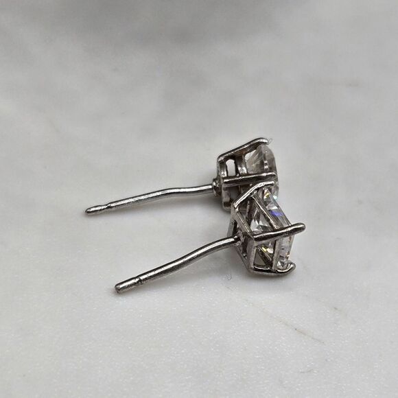 "5/$25" Pair of Mismatched Sterling Silver CZ Square & Round Stud Earrings - Picture 6 of 8